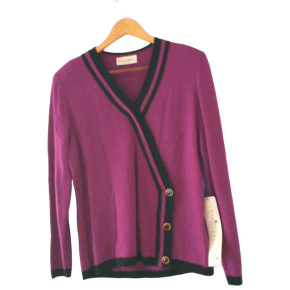 Vintage Vivanti Women's Sweater Wrap Style Purple Black Sz 16 Reto - Picture 6 of 16